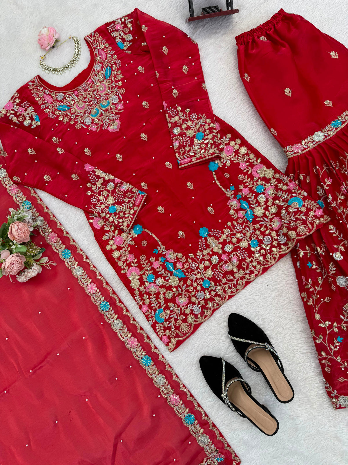 JMC Silk Embroidered Sharara Suit