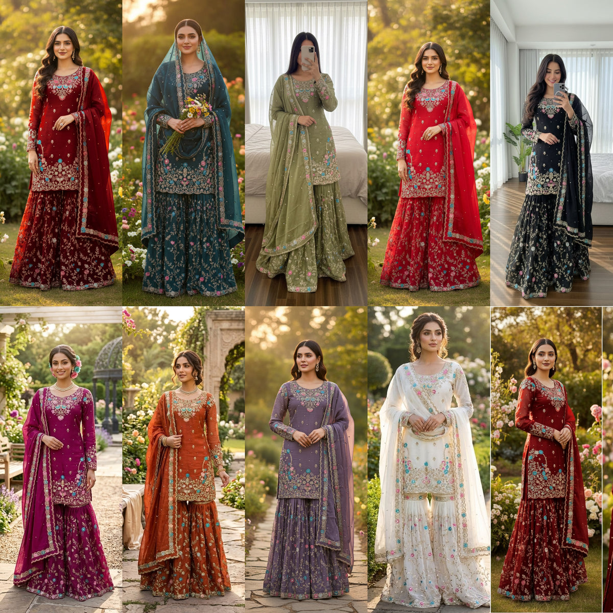JMC Silk Embroidered Sharara Suit