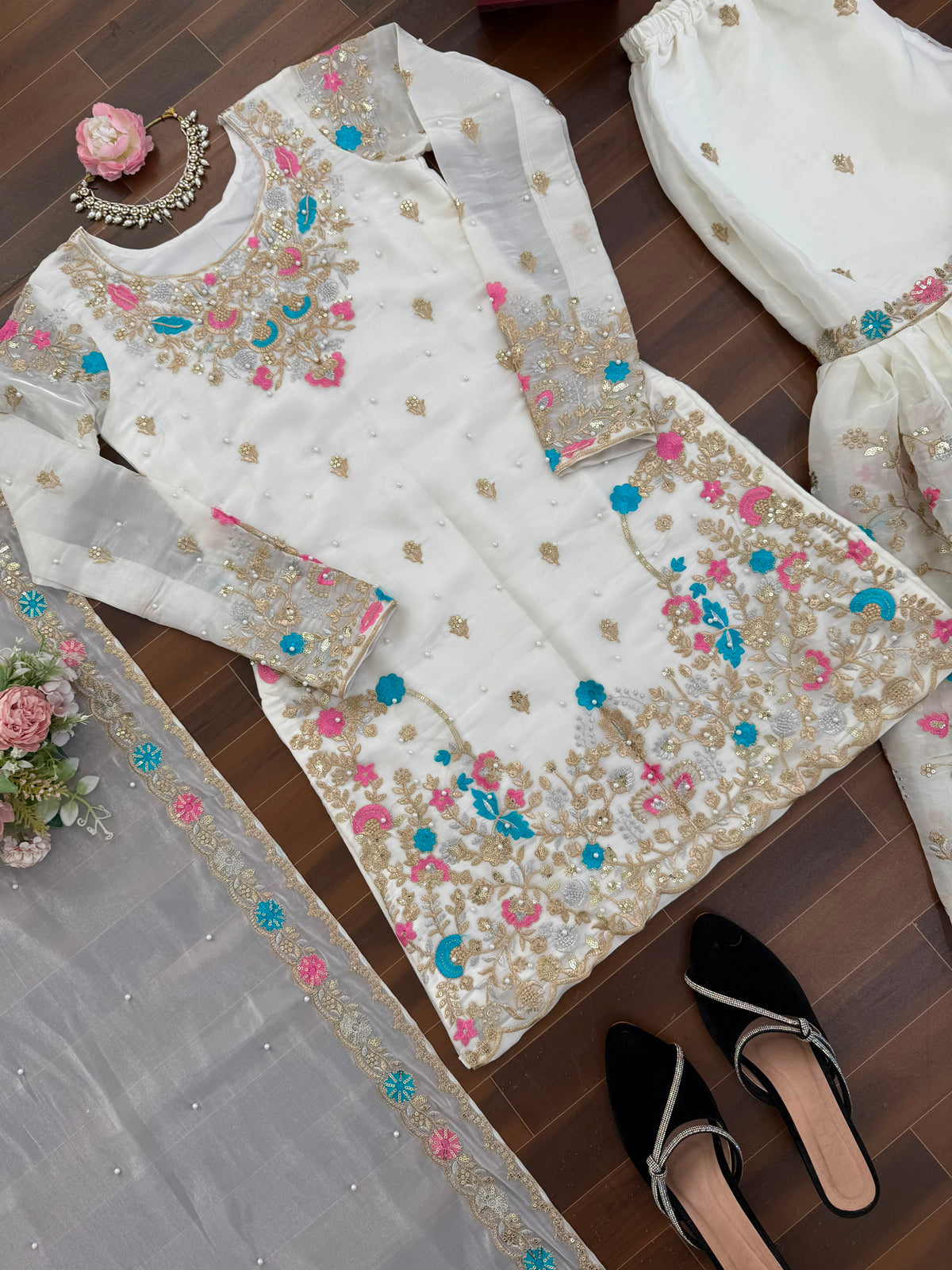 JMC Silk Embroidered Sharara Suit