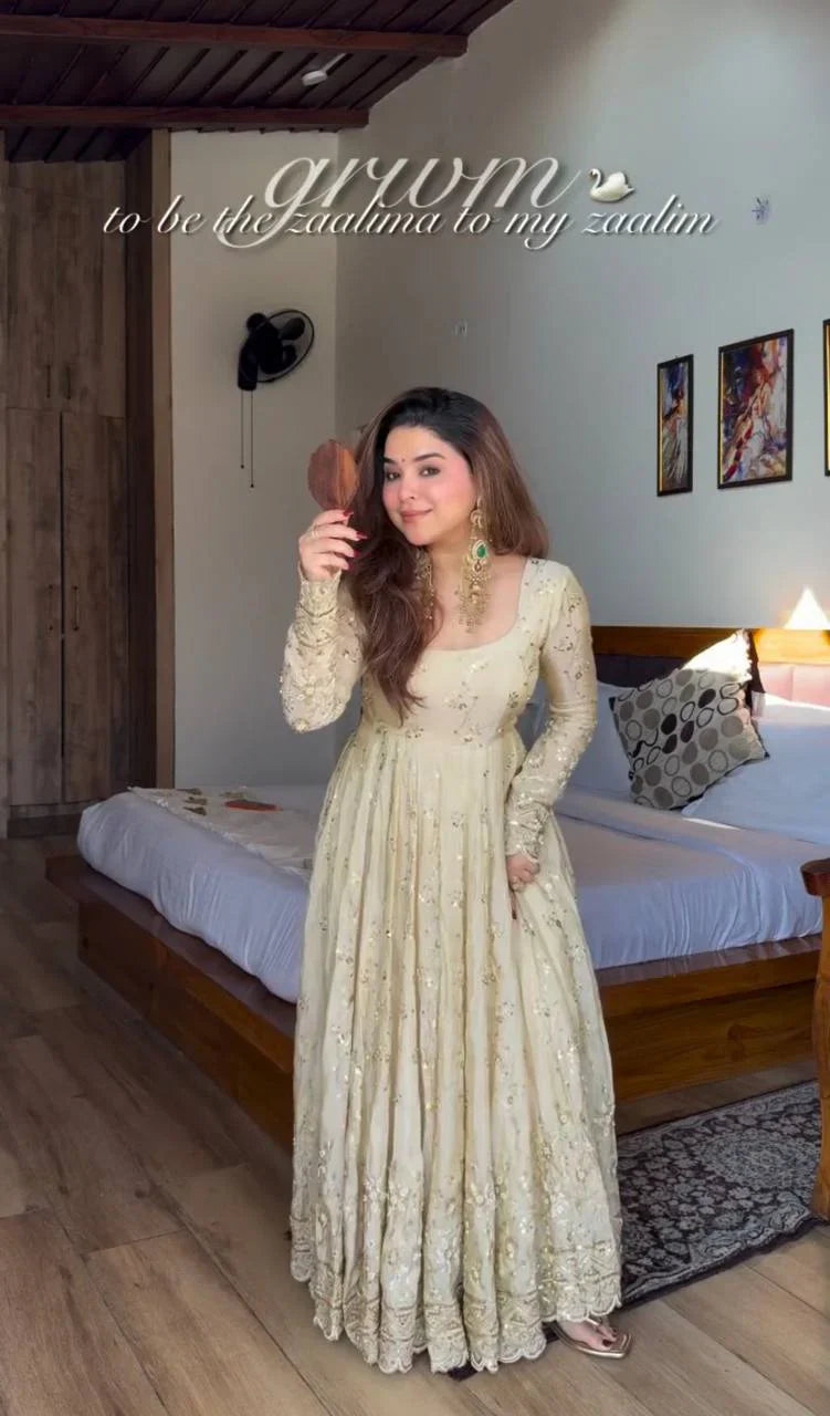 Sanskruti's Luxury Chinon Silk Elegant Anarkali Suit Set