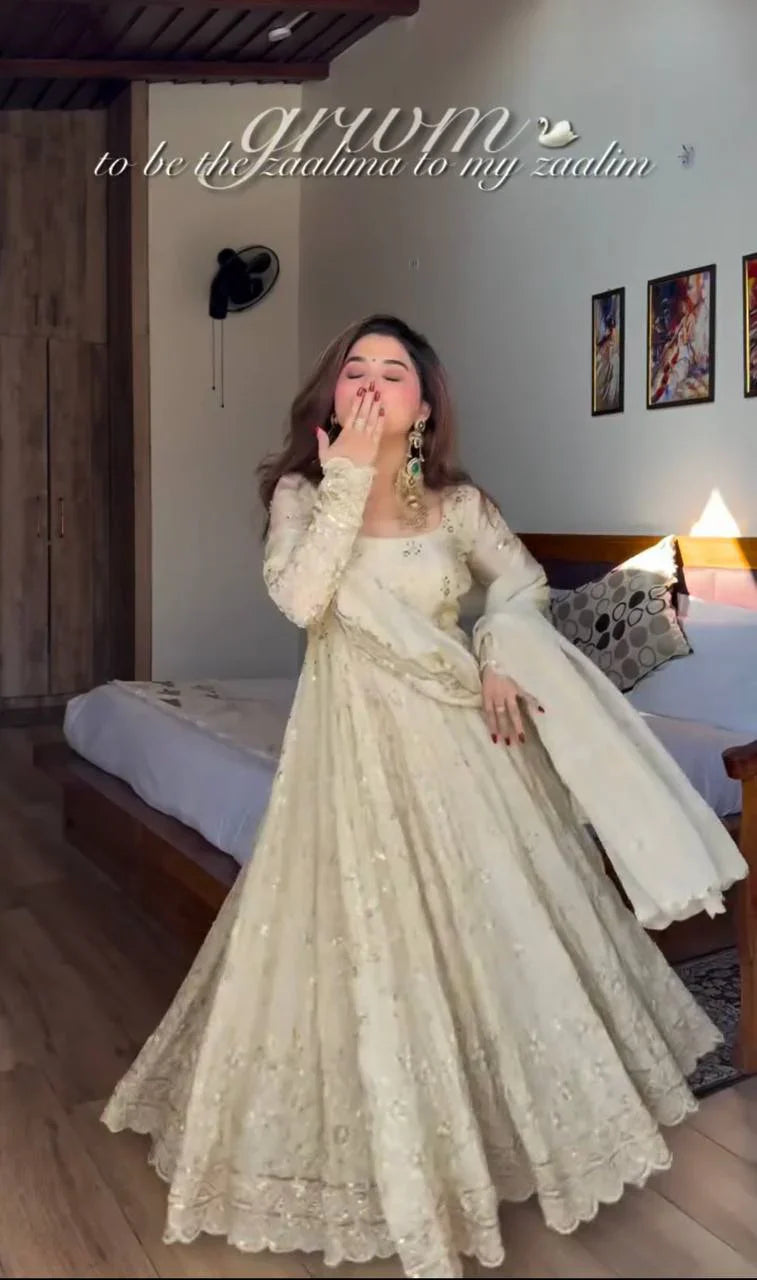 Sanskruti's Luxury Chinon Silk Elegant Anarkali Suit Set