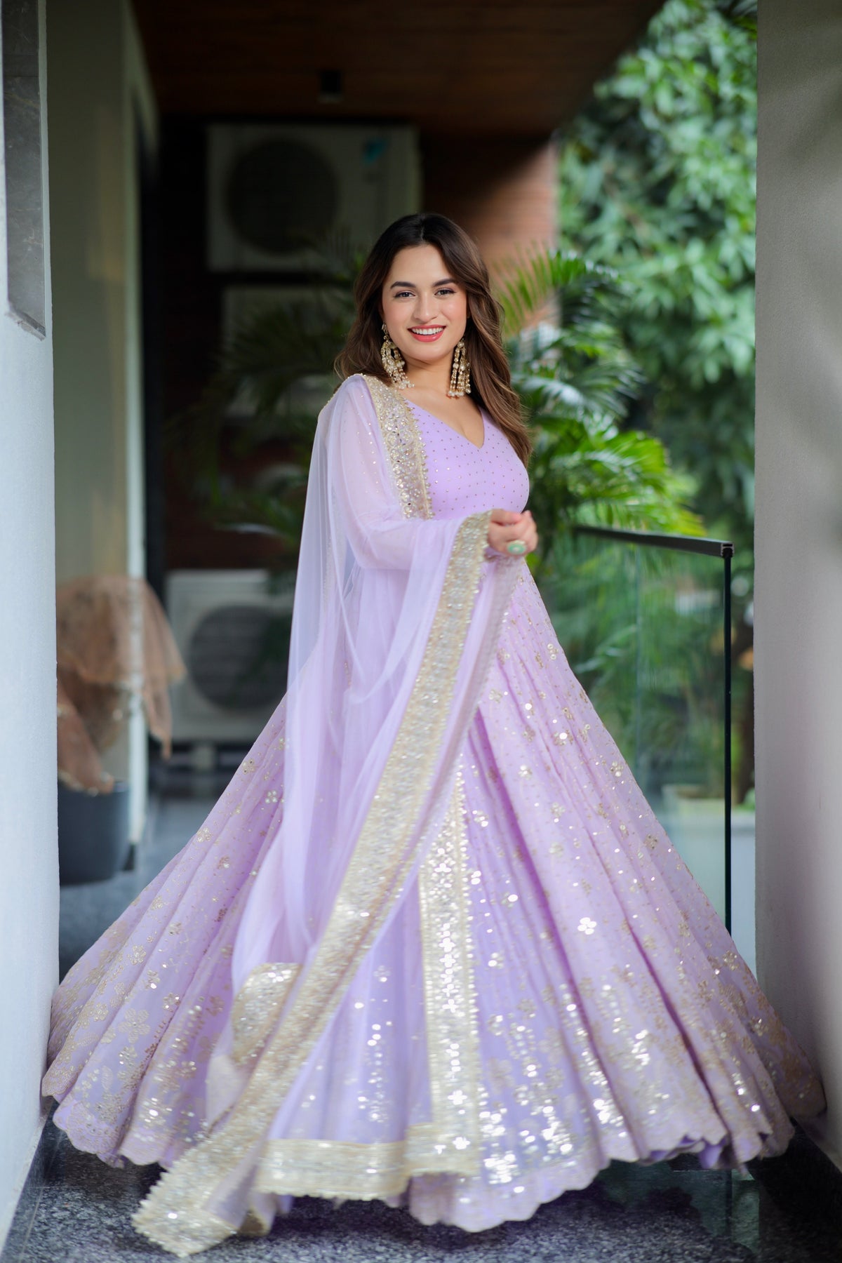 Lavender Faux Blooming Sequin Embroidered Anarkali