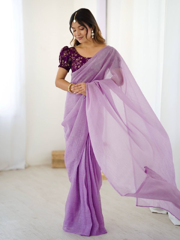 Sparkle Silk Ready To Wear Saree With Banarasi Silk Blouse