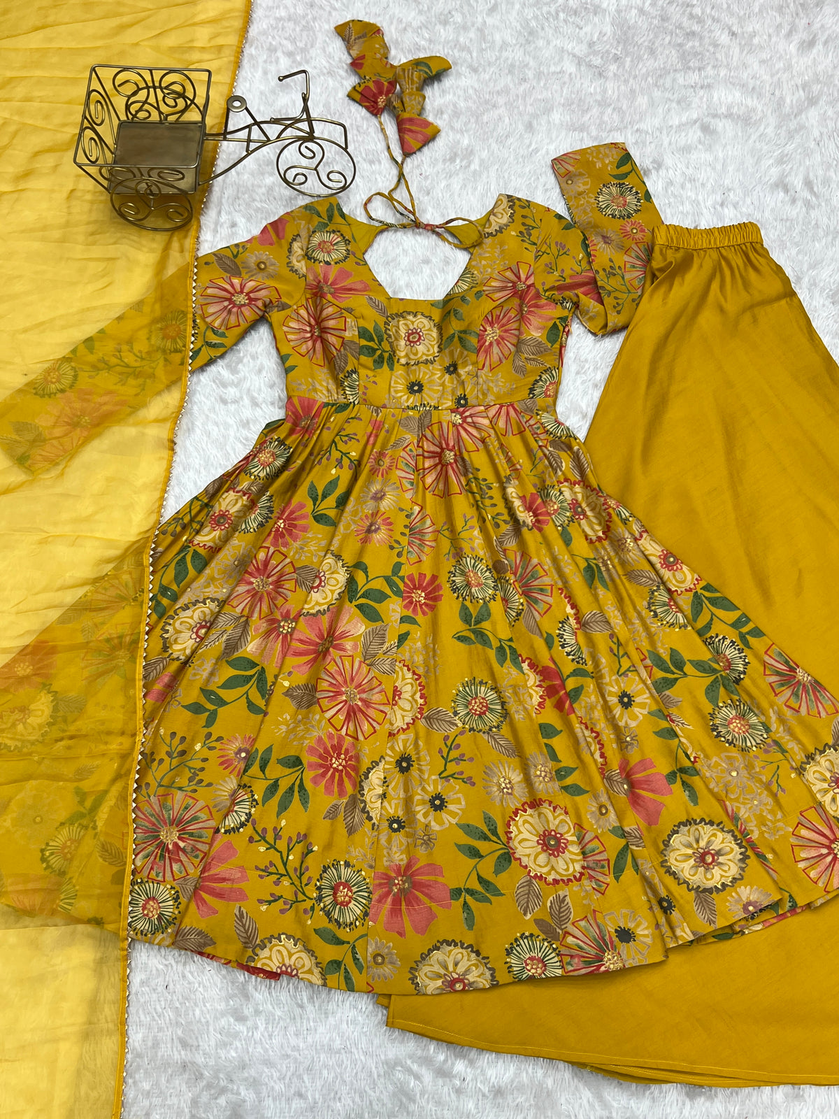 Yellow Roman Silk Chanderi Printed Kediya Palazzo Set