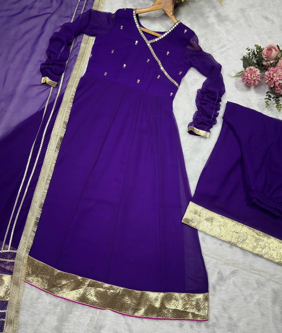 Siya's Royal Purple Elegant Golden Border Anarkali Suit Set