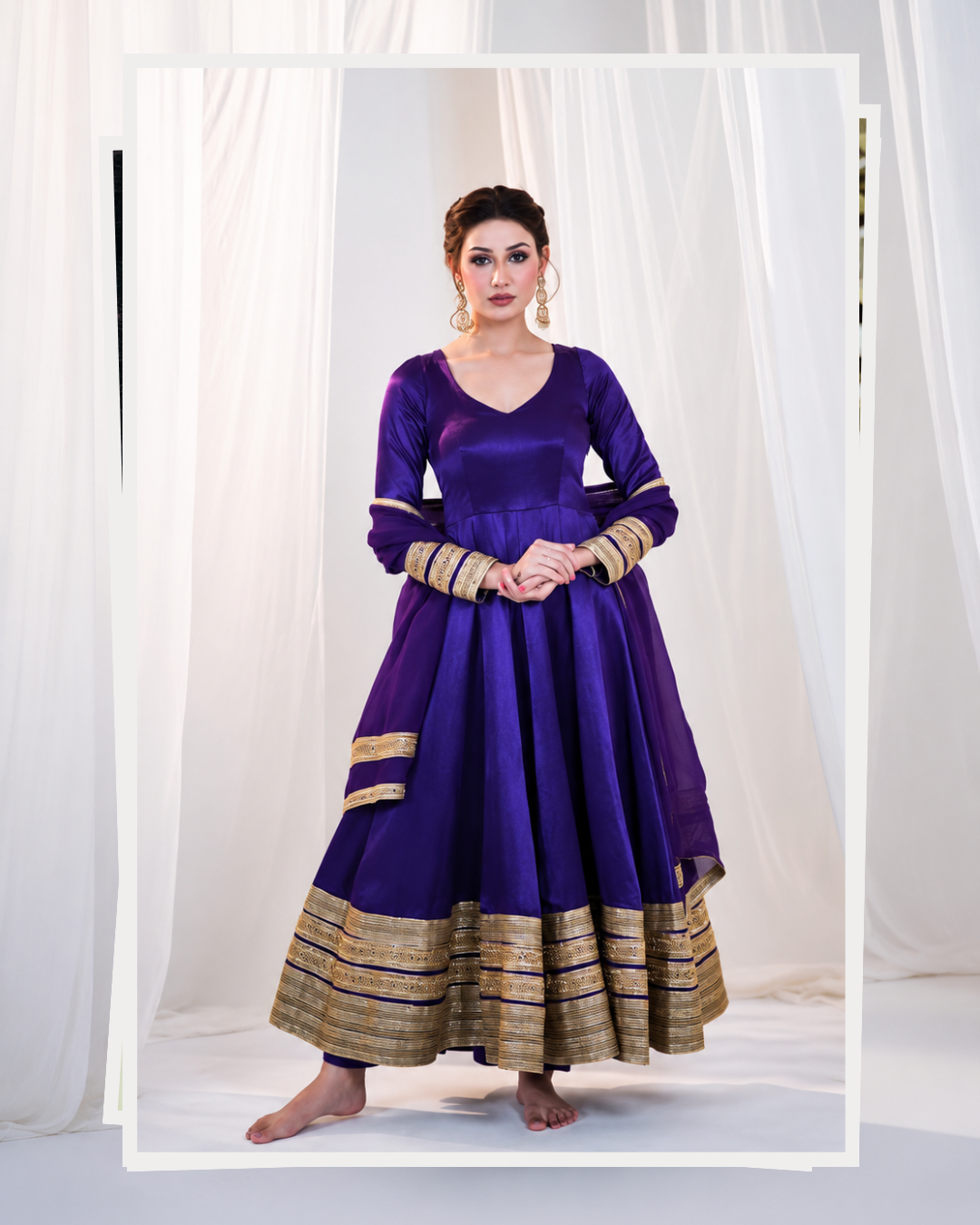 Purple Embroidered Anarkali Gown Set