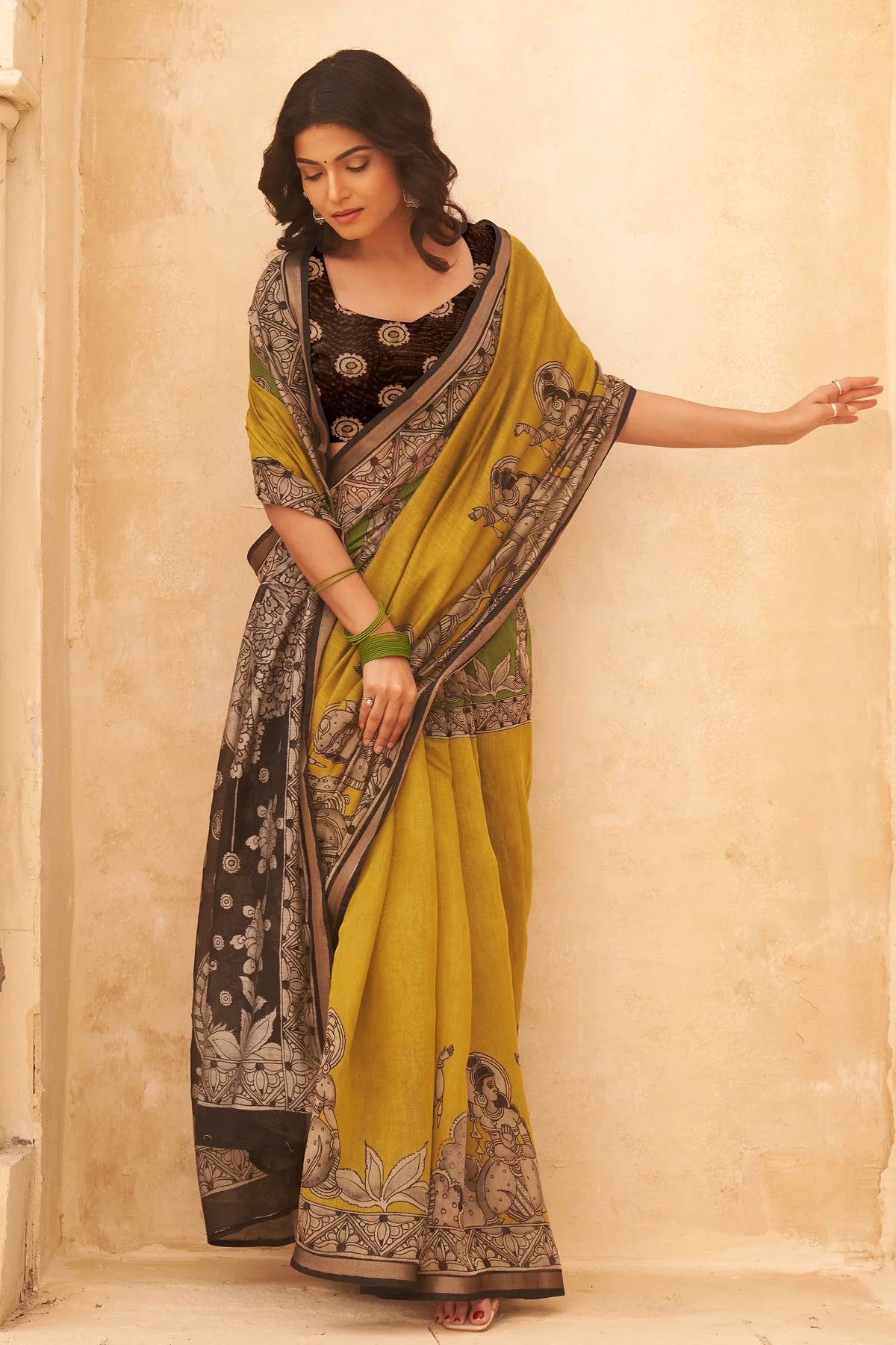 Mint Mustard Saree
