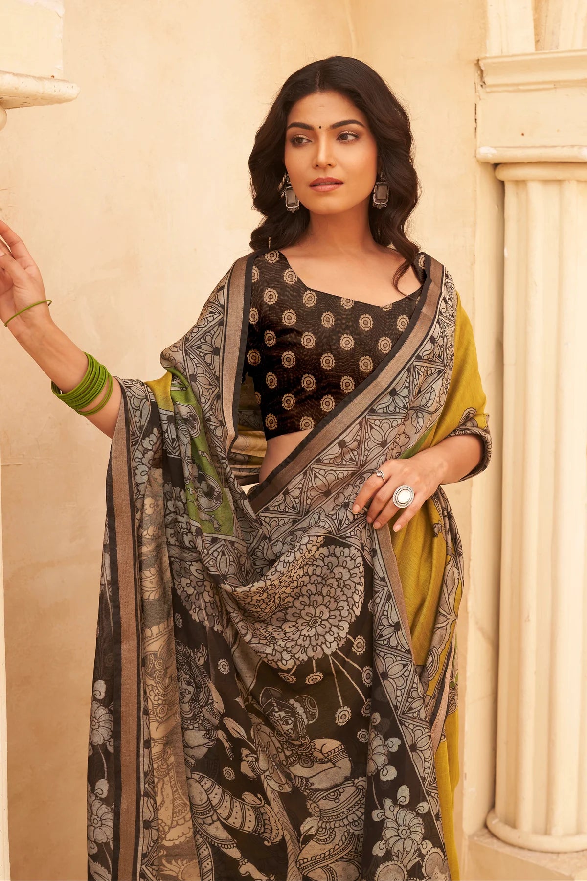 Mint Mustard Saree