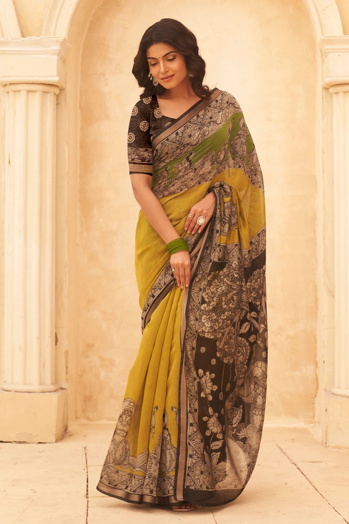 Mint Mustard Saree