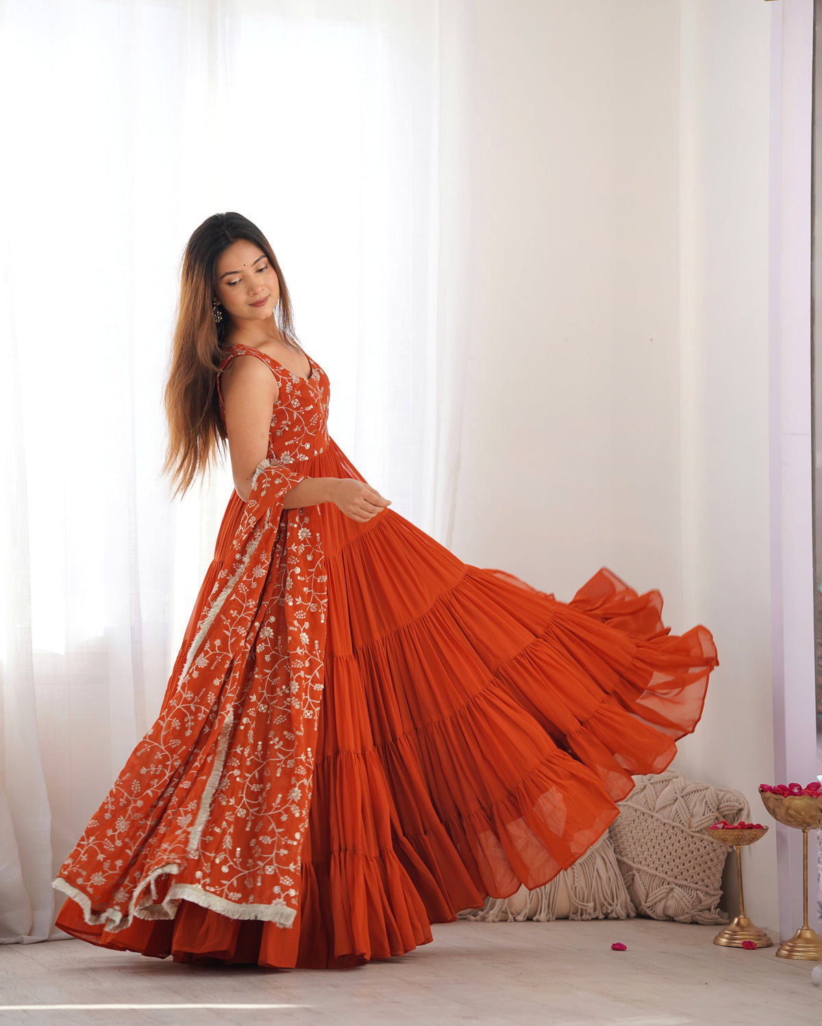 Premium Quality 5 Layers Orange Anarkali Suit Set