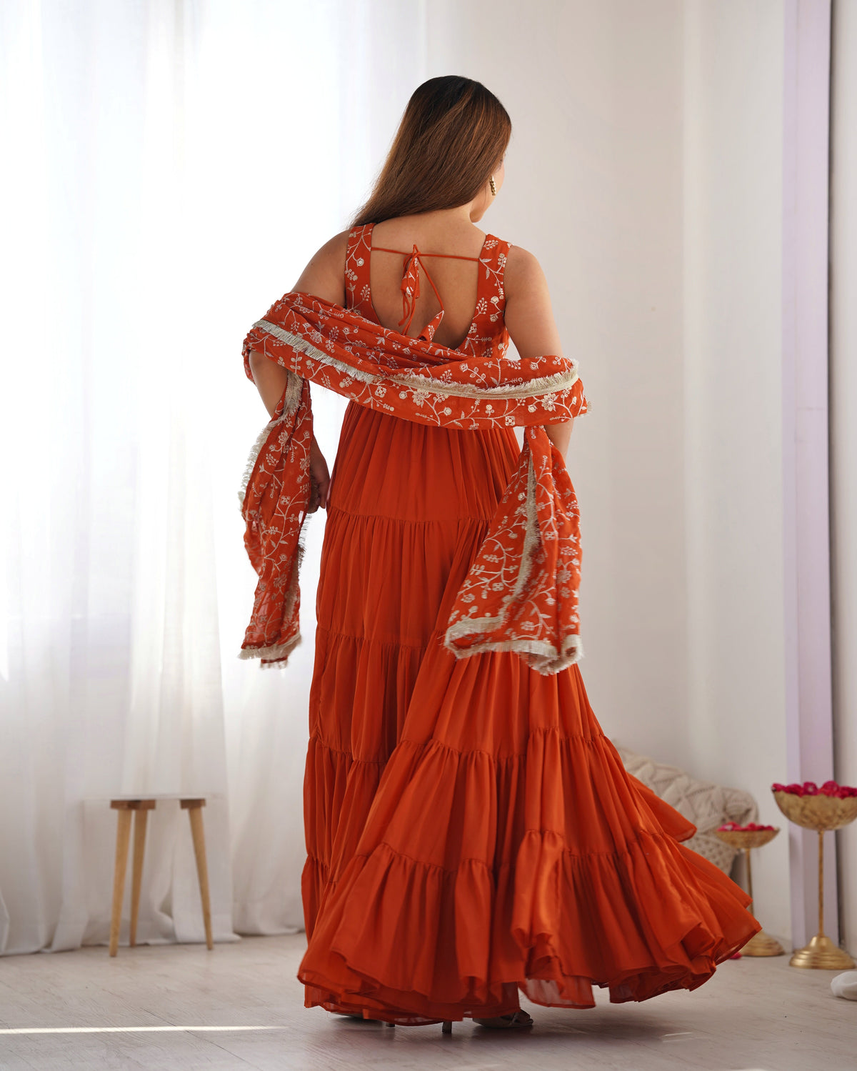 Premium Quality 5 Layers Orange Anarkali Suit Set