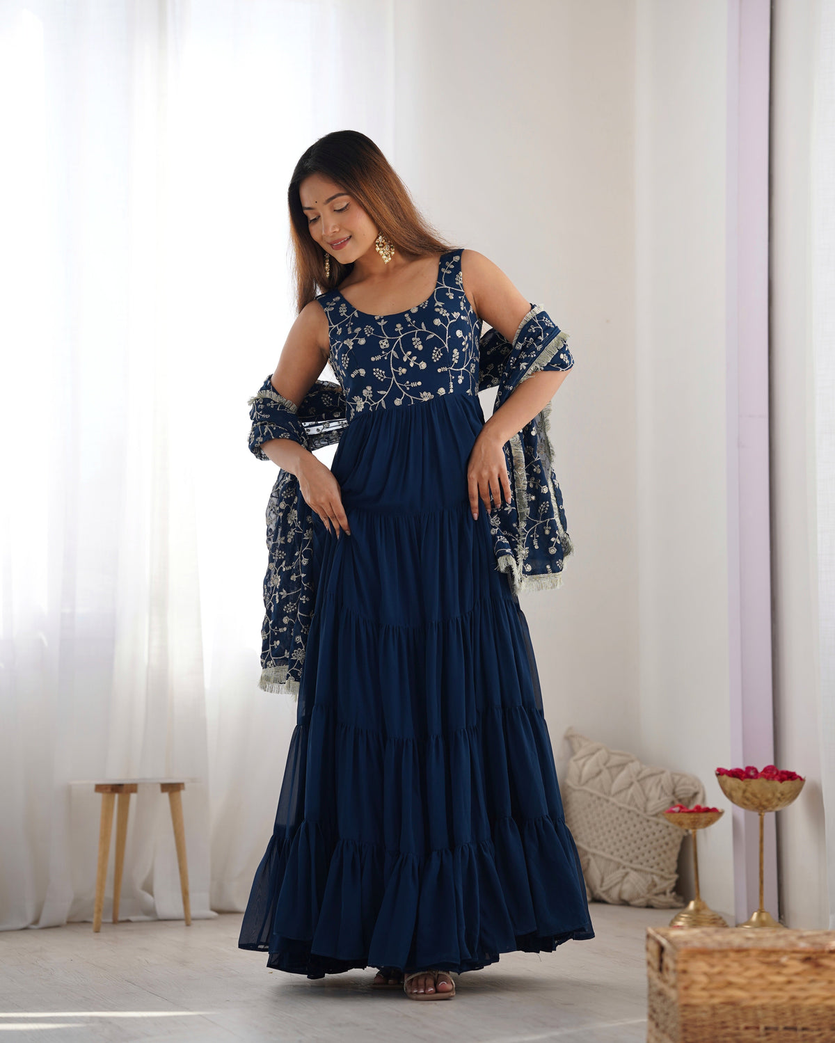 Premium Quality 5 Layers Blue Anarkali Suit Set