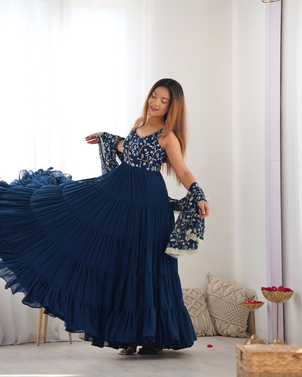 Premium Quality 5 Layers Blue Anarkali Suit Set