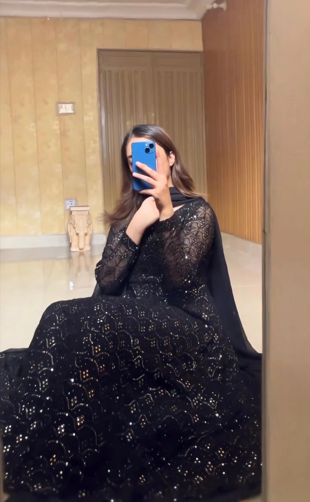 Adeena Black Faux Blooming Anarkali Style Sarara Suit Set