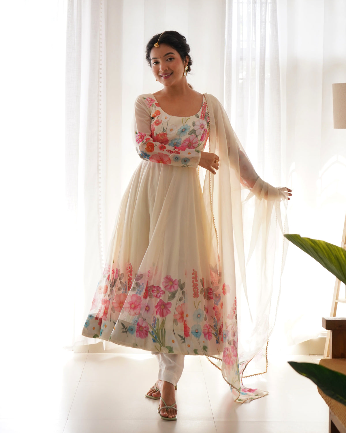 Ivory Soft Orghanza Flower Suit