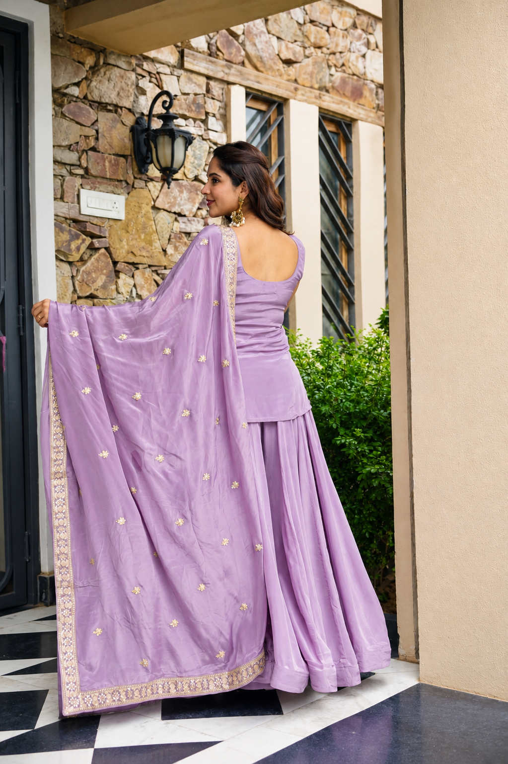 Aarohi's Lavender Diamond Silk Sharara Suit Set