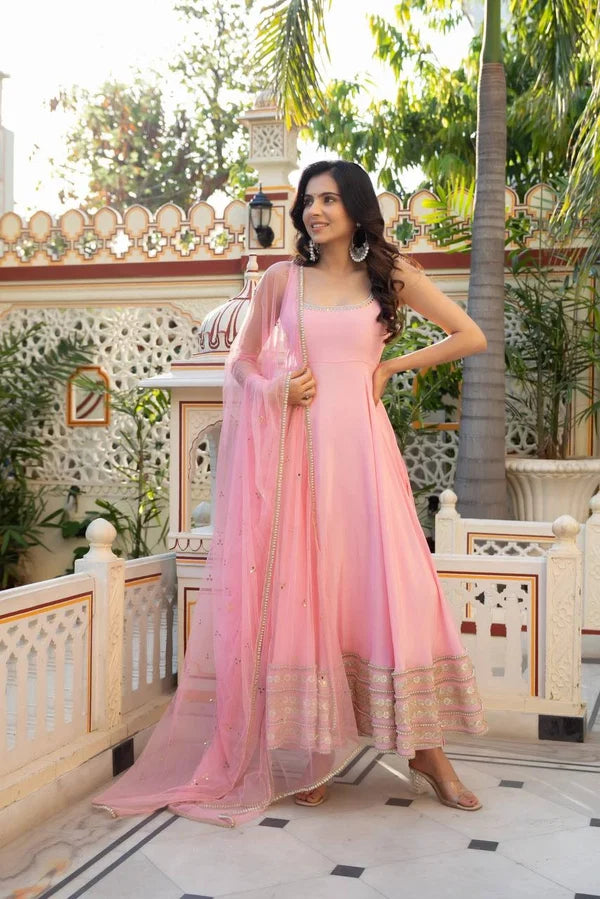 Pink Flared Anarkali Suit Set