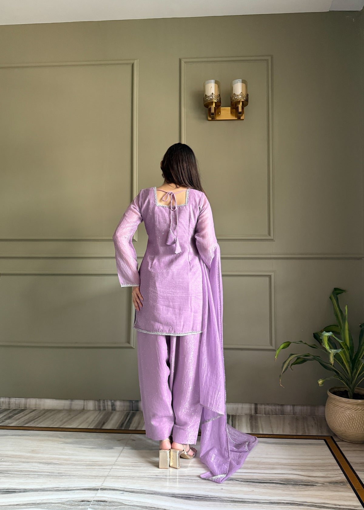 Beautiful Pure Chinon Silk Fabric Straight Fit Kurta, Dupatta With Trouser Set