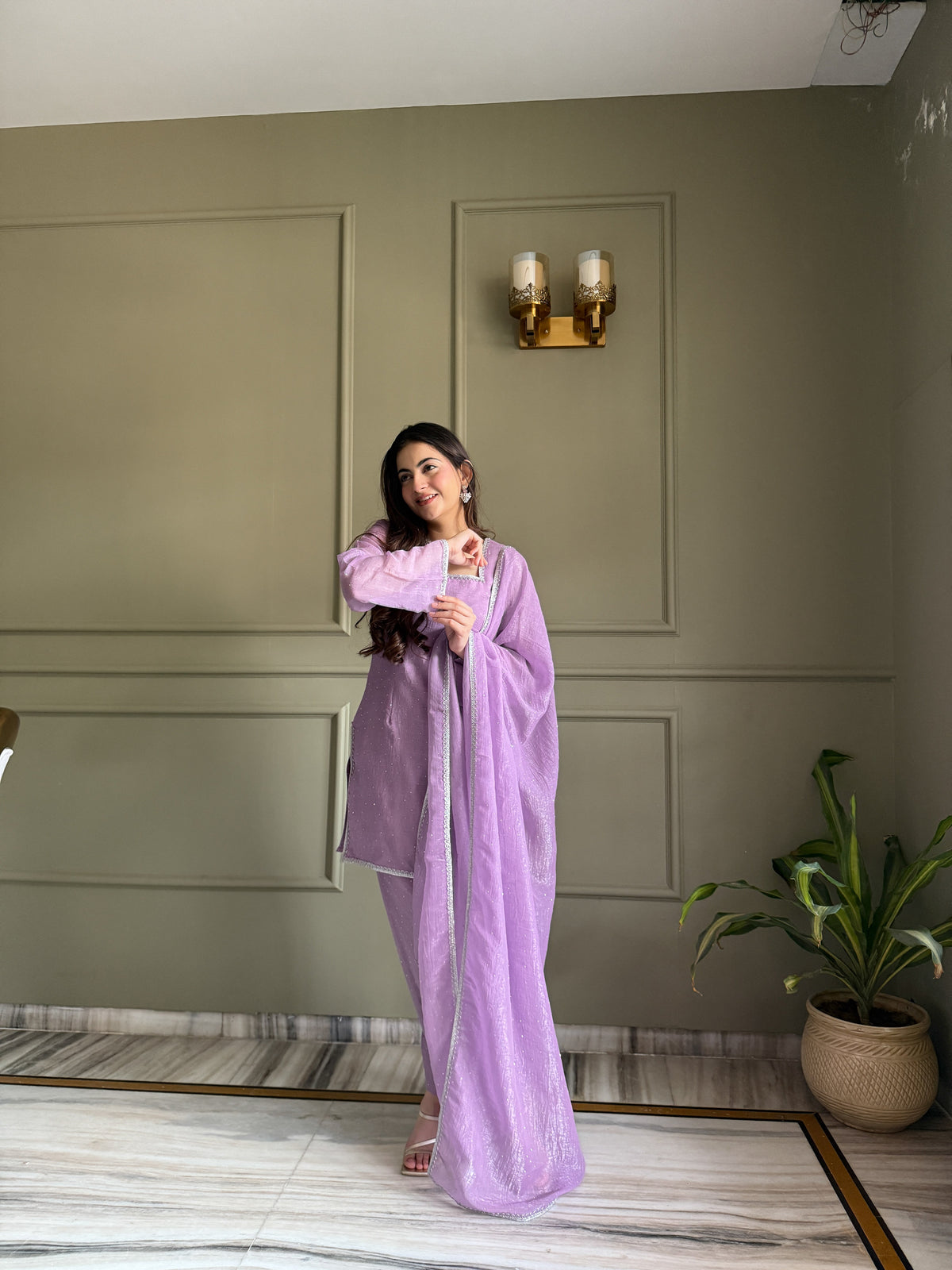 Beautiful Pure Chinon Silk Fabric Straight Fit Kurta, Dupatta With Trouser Set