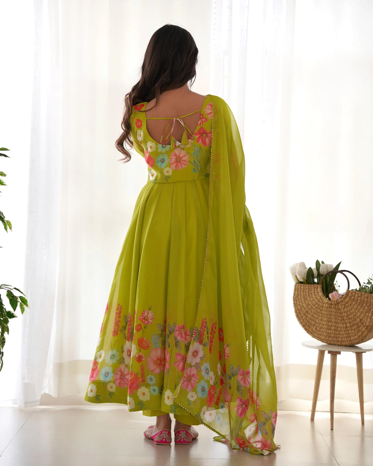 PRINTED ORGANZA ANARKALI SUIT SET WITH JARI WORK