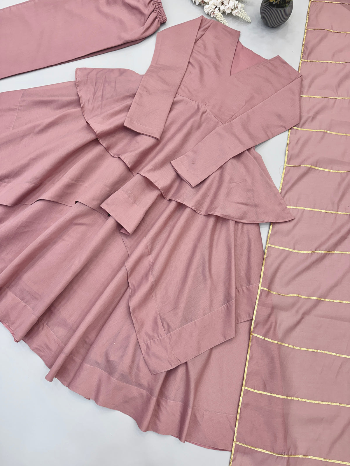 Mal Chanderi Layered Kurta With Palazzo Suit