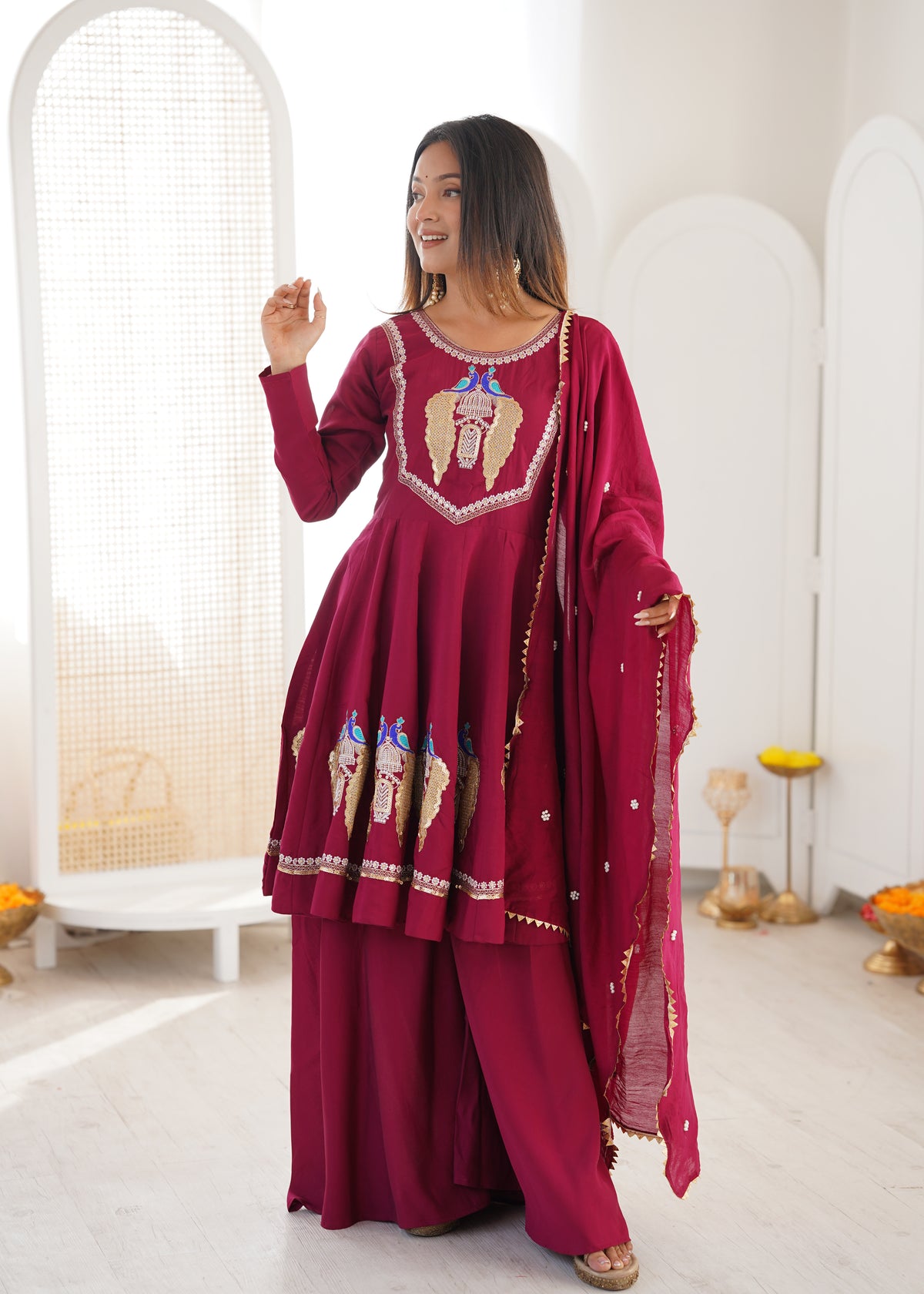 Roman Silk Embroidered Anarkali Suit