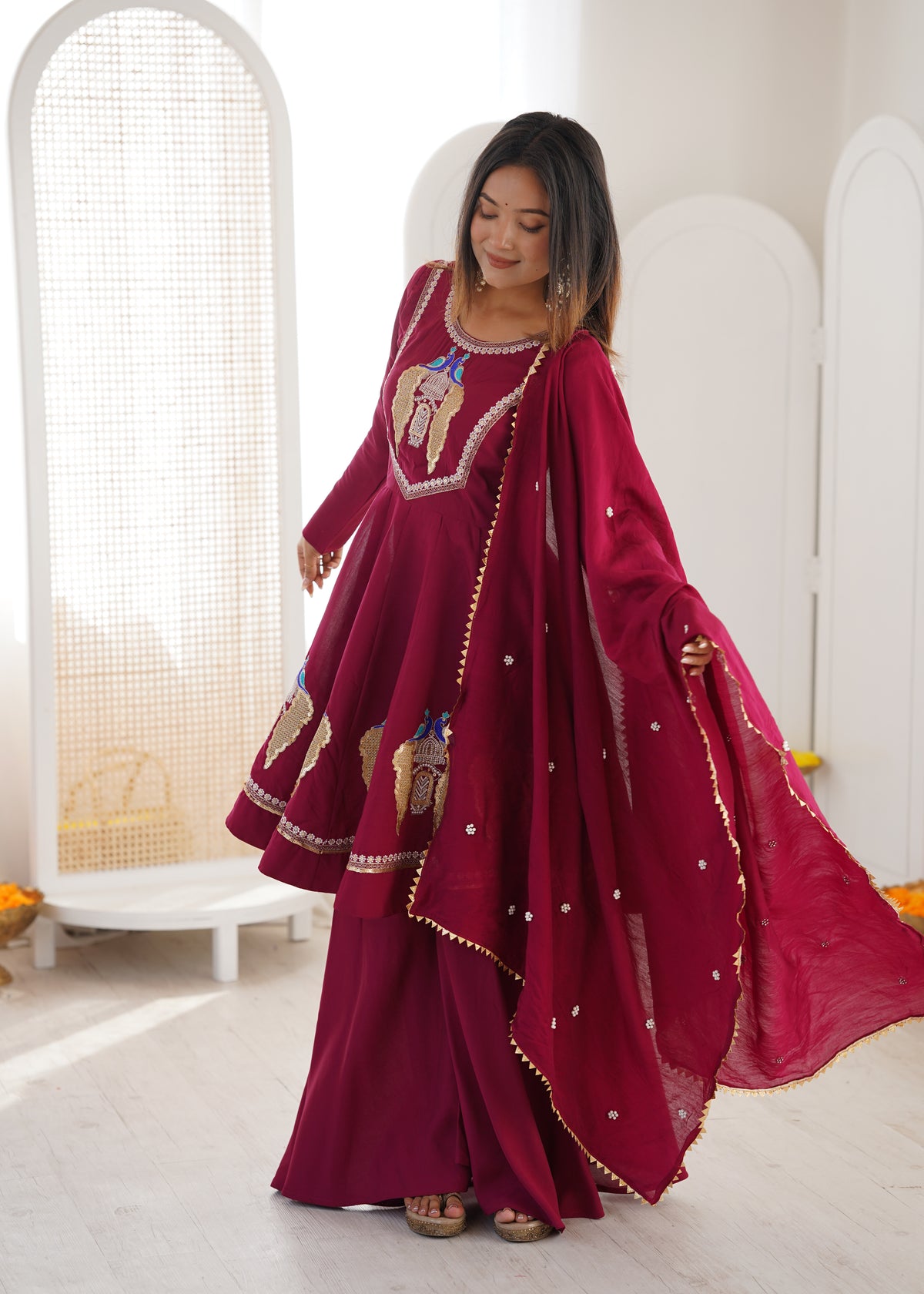 Roman Silk Embroidered Anarkali Suit