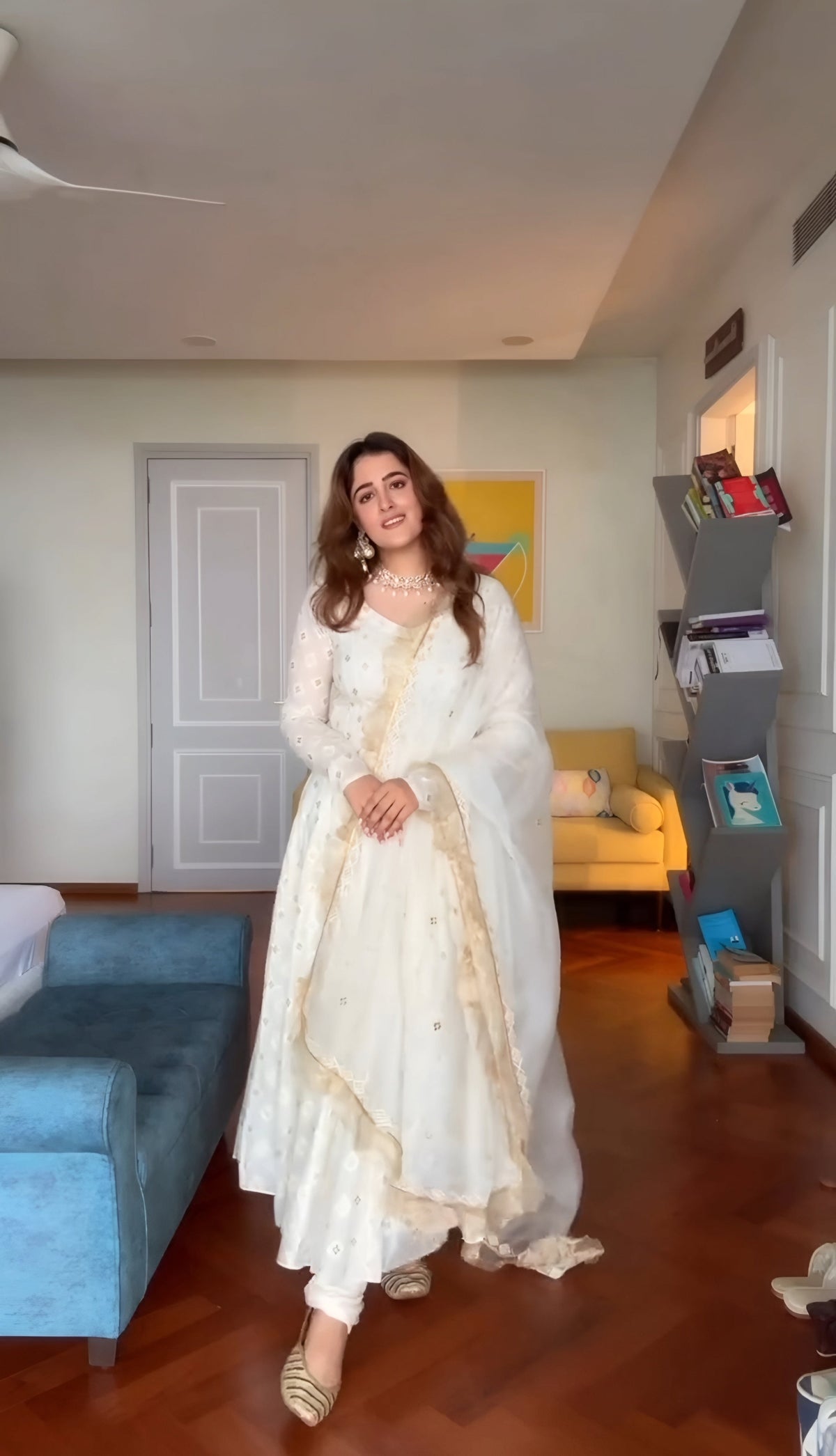 Off Waite Lakhnavi Work Designer Anarkali Suit