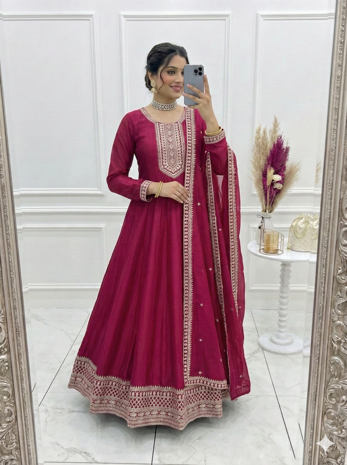 Dark Piink Shades Premium Quality Anarkali Suit Set