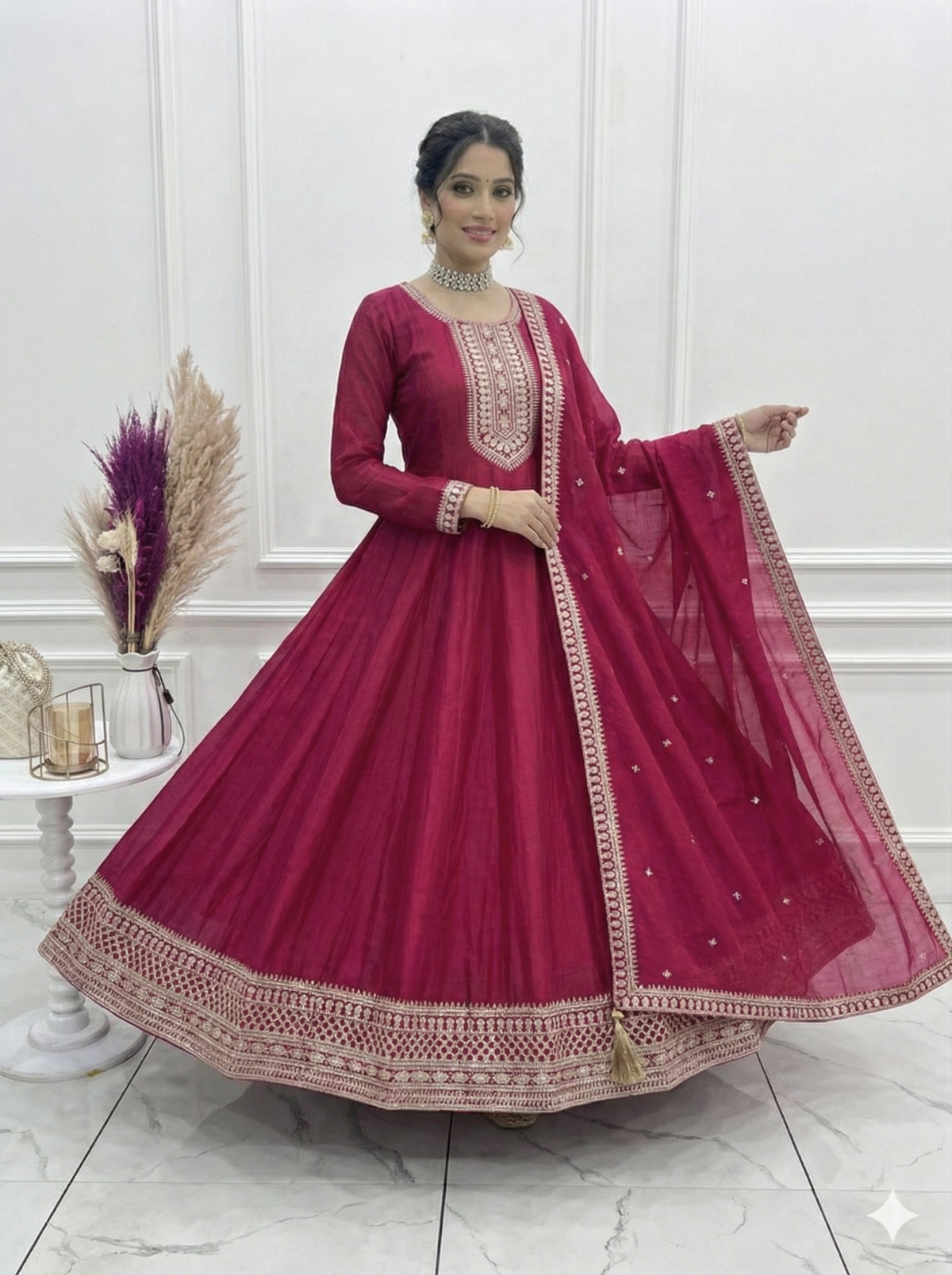Dark Piink Shades Premium Quality Anarkali Suit Set