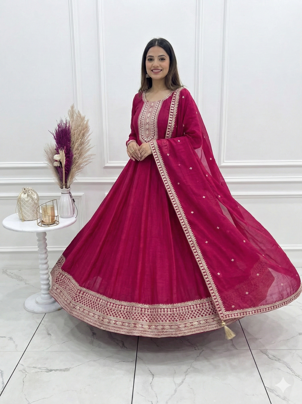 Dark Piink Shades Premium Quality Anarkali Suit Set