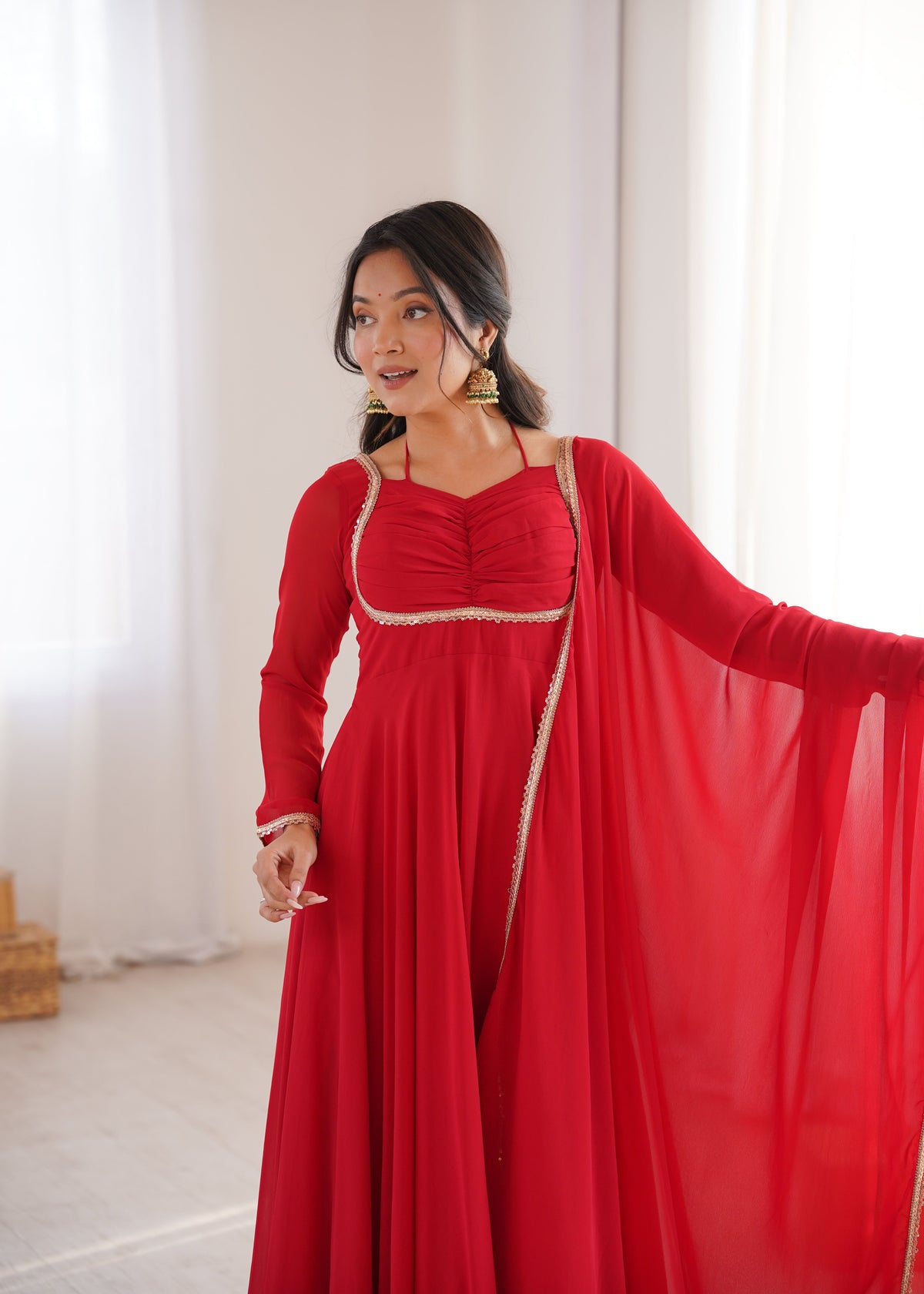 Premium Quality Blue shades And Red Anarkali Suit Set