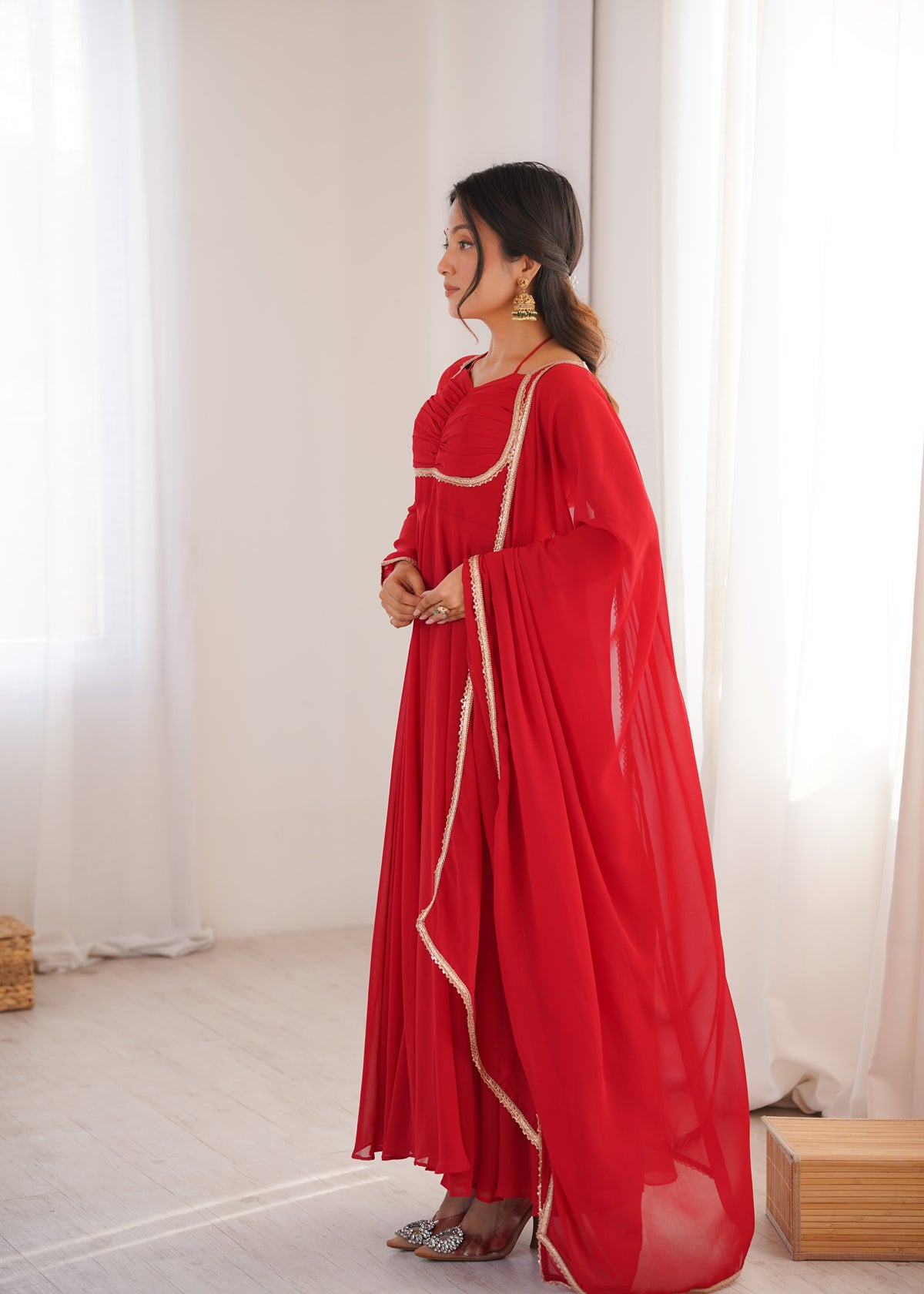 Premium Quality Blue shades And Red Anarkali Suit Set