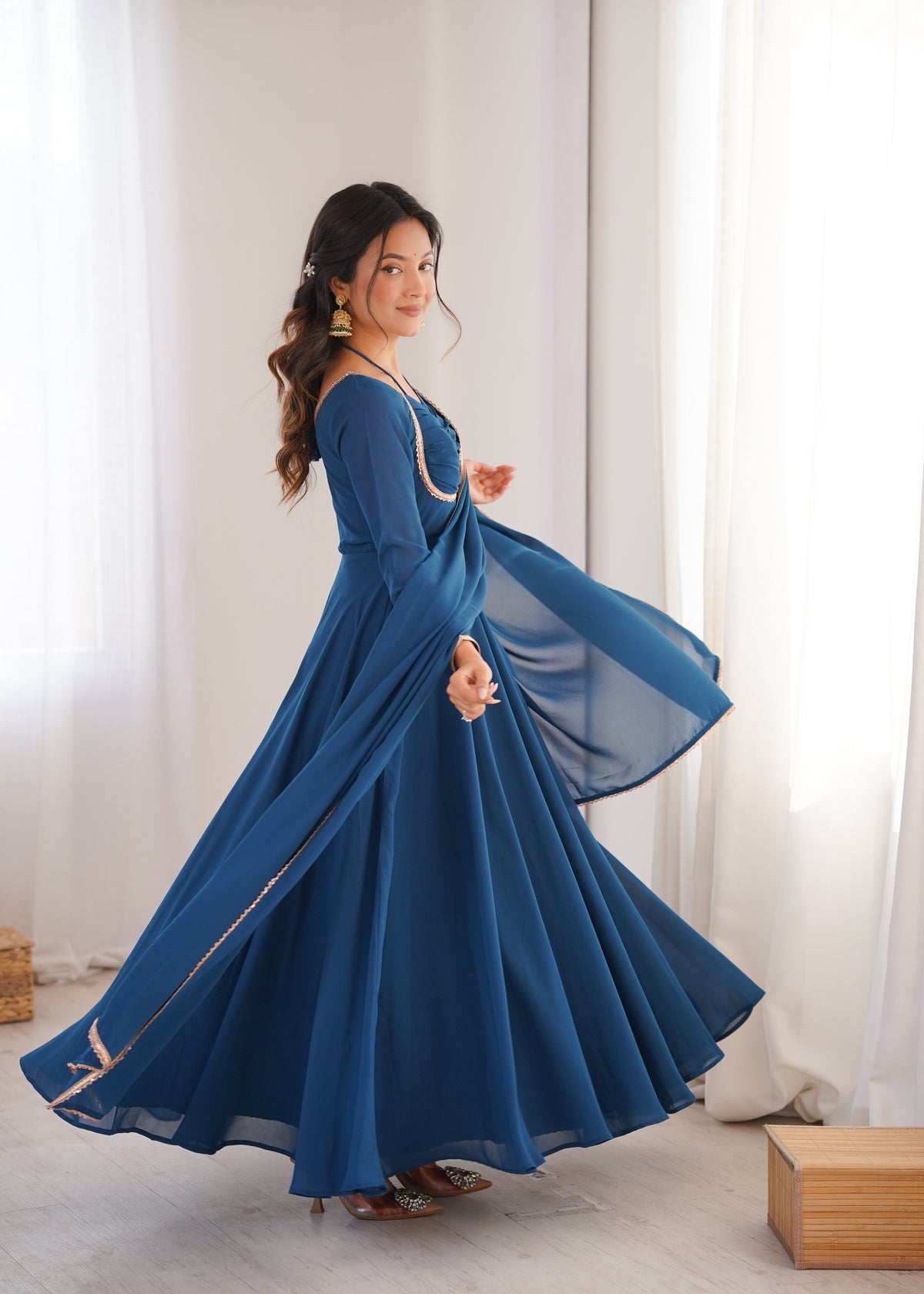Premium Quality Blue shades And Red Anarkali Suit Set