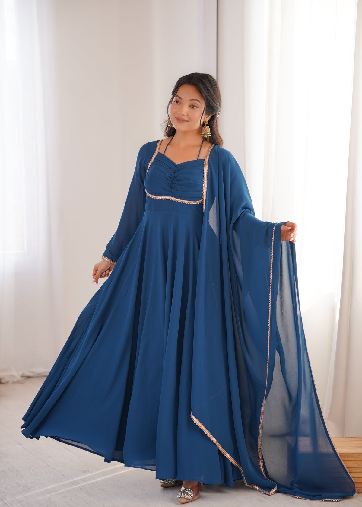 Premium Quality Blue shades And Red Anarkali Suit Set