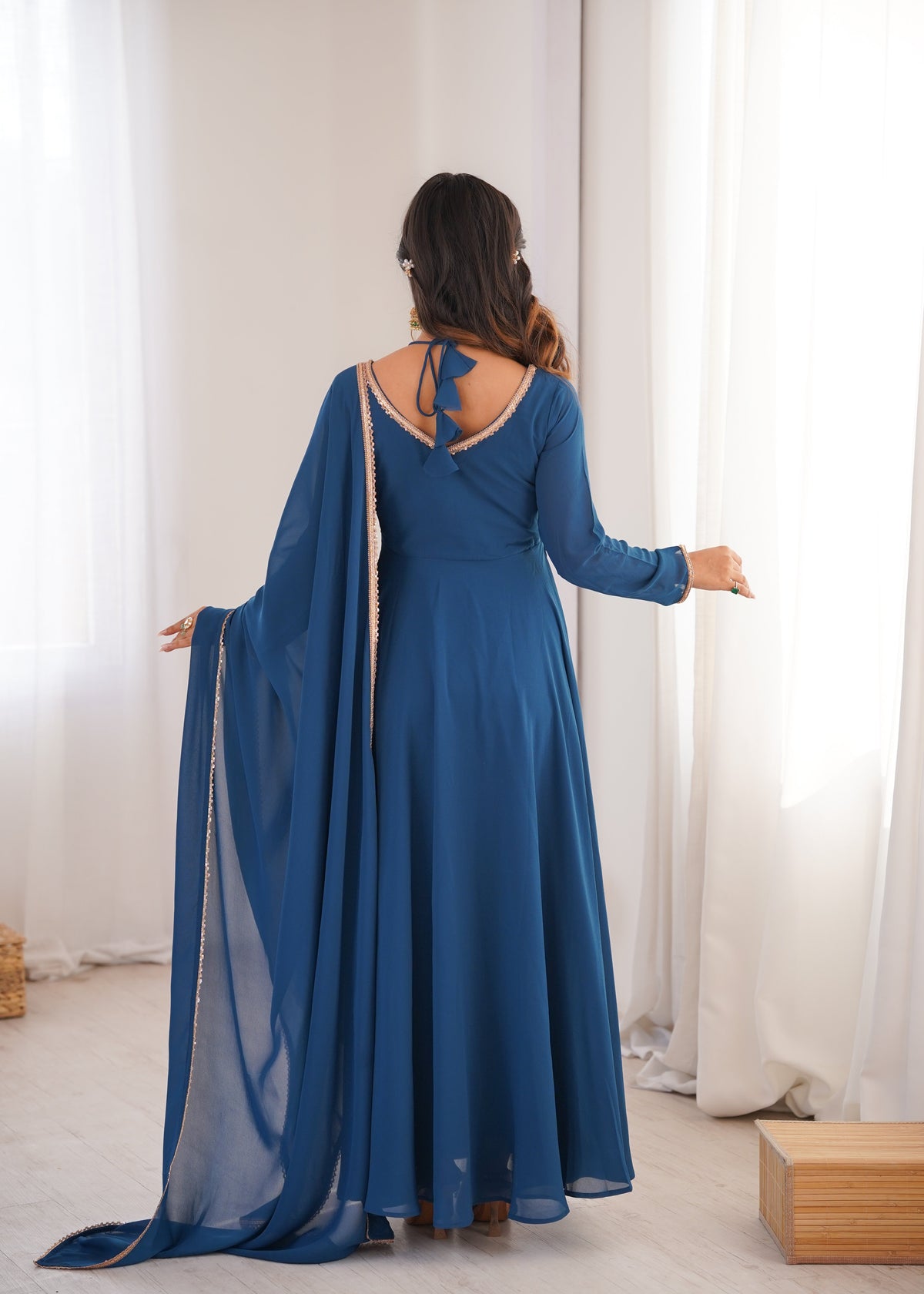 Premium Quality Blue shades And Red Anarkali Suit Set