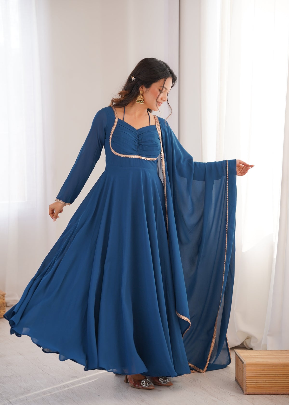 Premium Quality Blue shades And Red Anarkali Suit Set