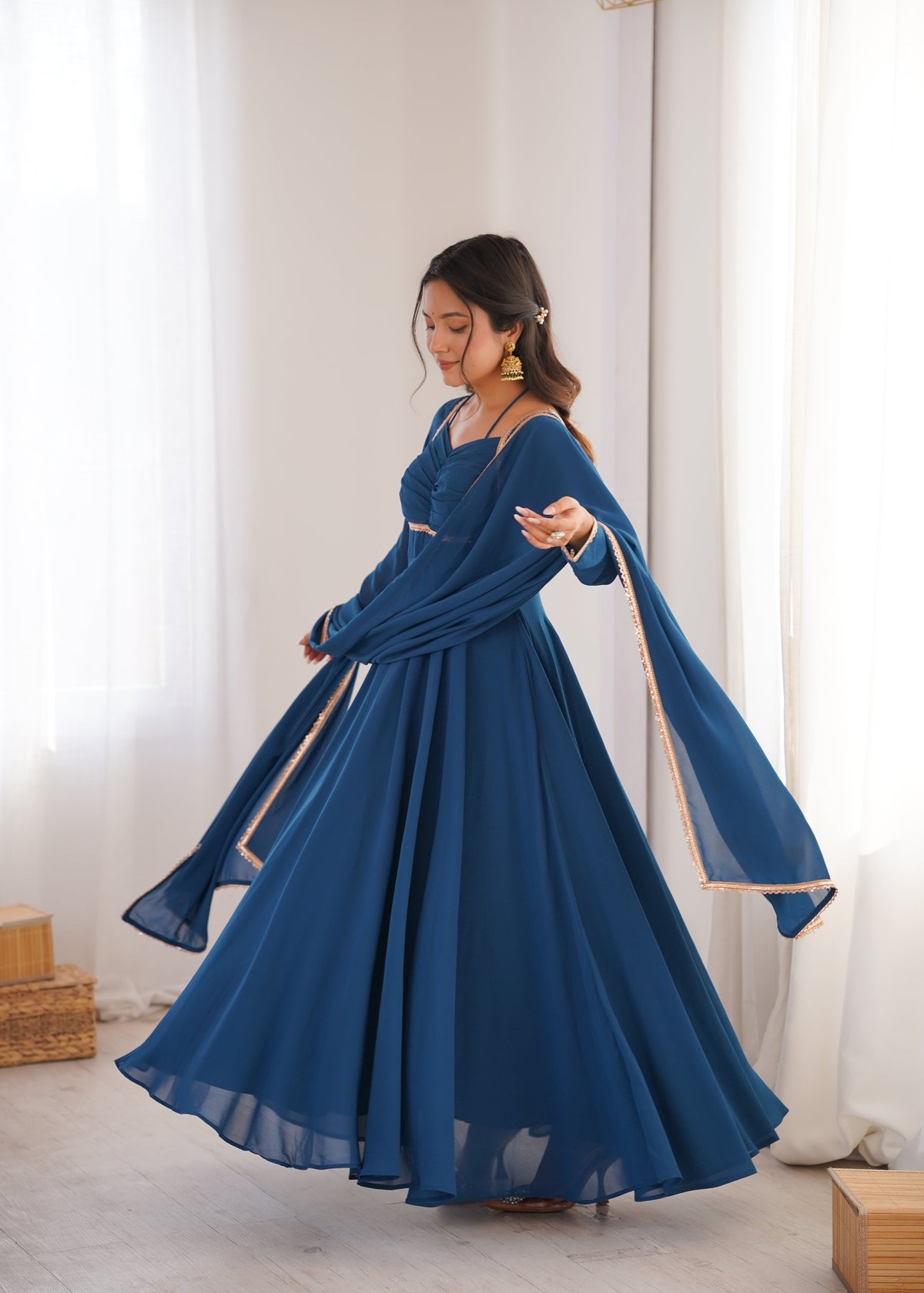 Premium Quality Blue shades And Red Anarkali Suit Set