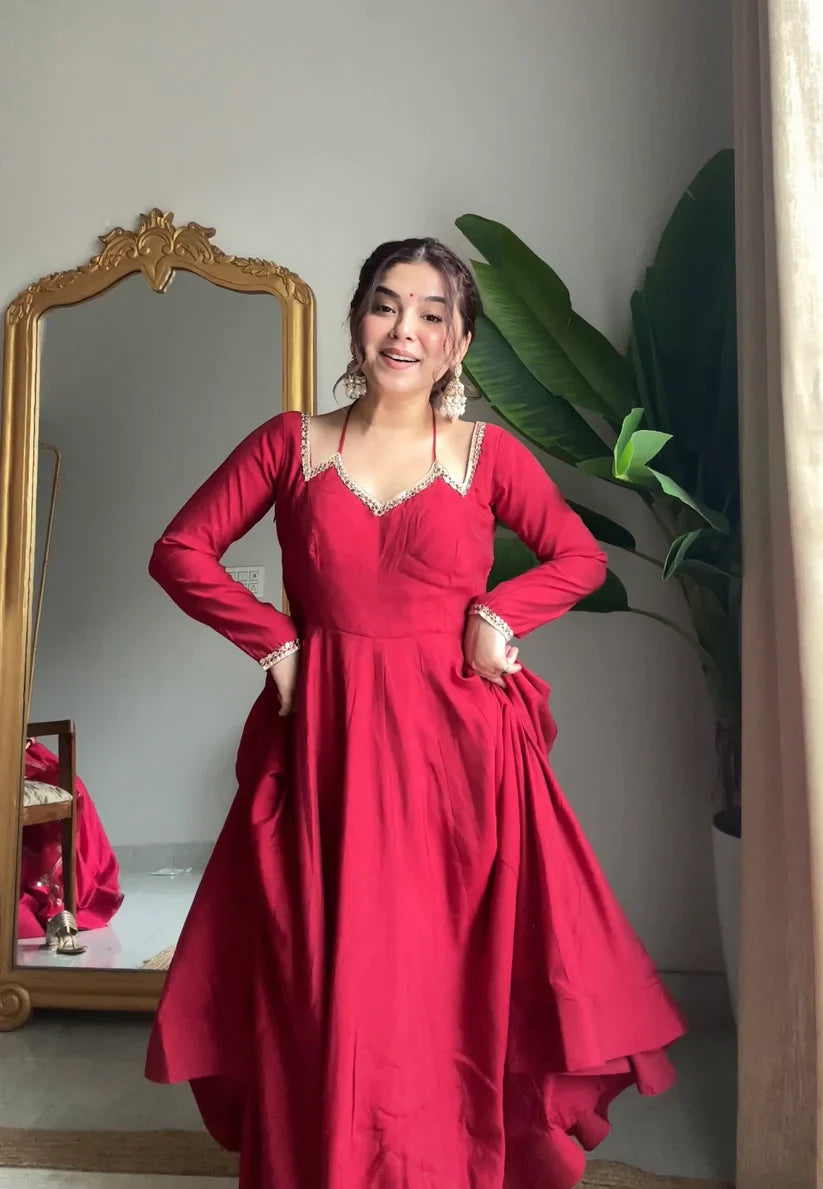 Neha Smooth Roman Silk Fabric Premium Anarkali Suit Set