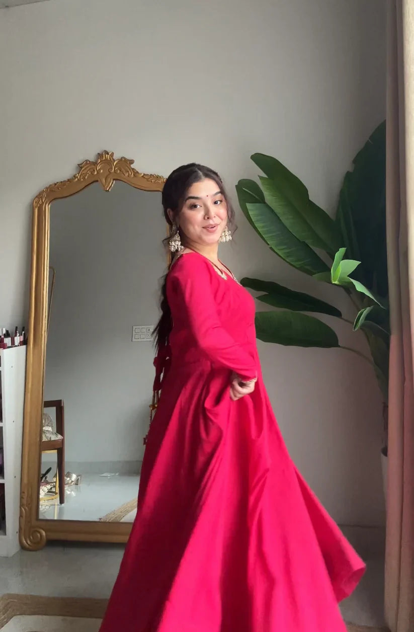 Neha Smooth Roman Silk Fabric Premium Anarkali Suit Set