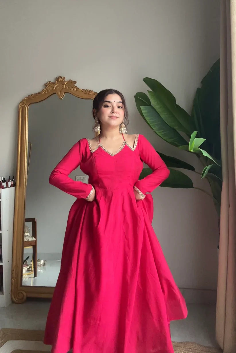 Neha Smooth Roman Silk Fabric Premium Anarkali Suit Set