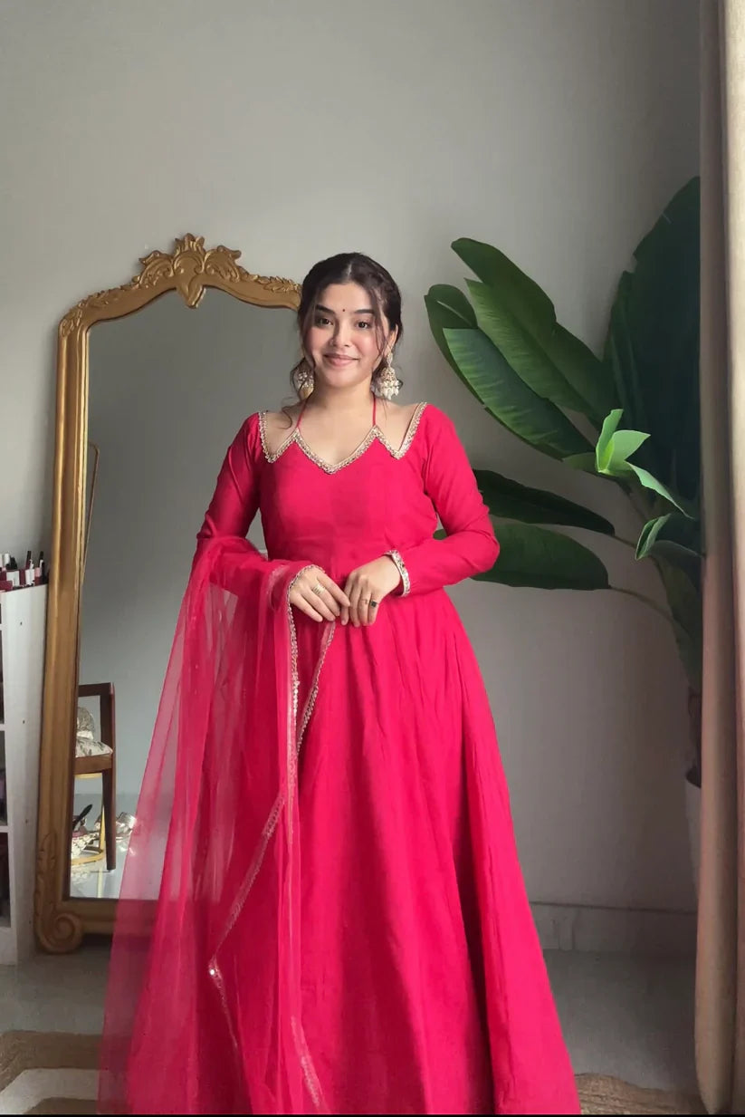 Neha Smooth Roman Silk Fabric Premium Anarkali Suit Set