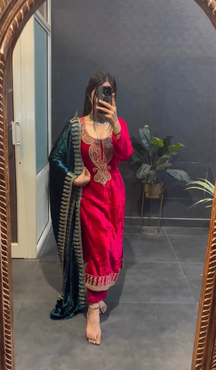 PREMIUM DESIGNER VELVET SUIT SET-RAJWADI