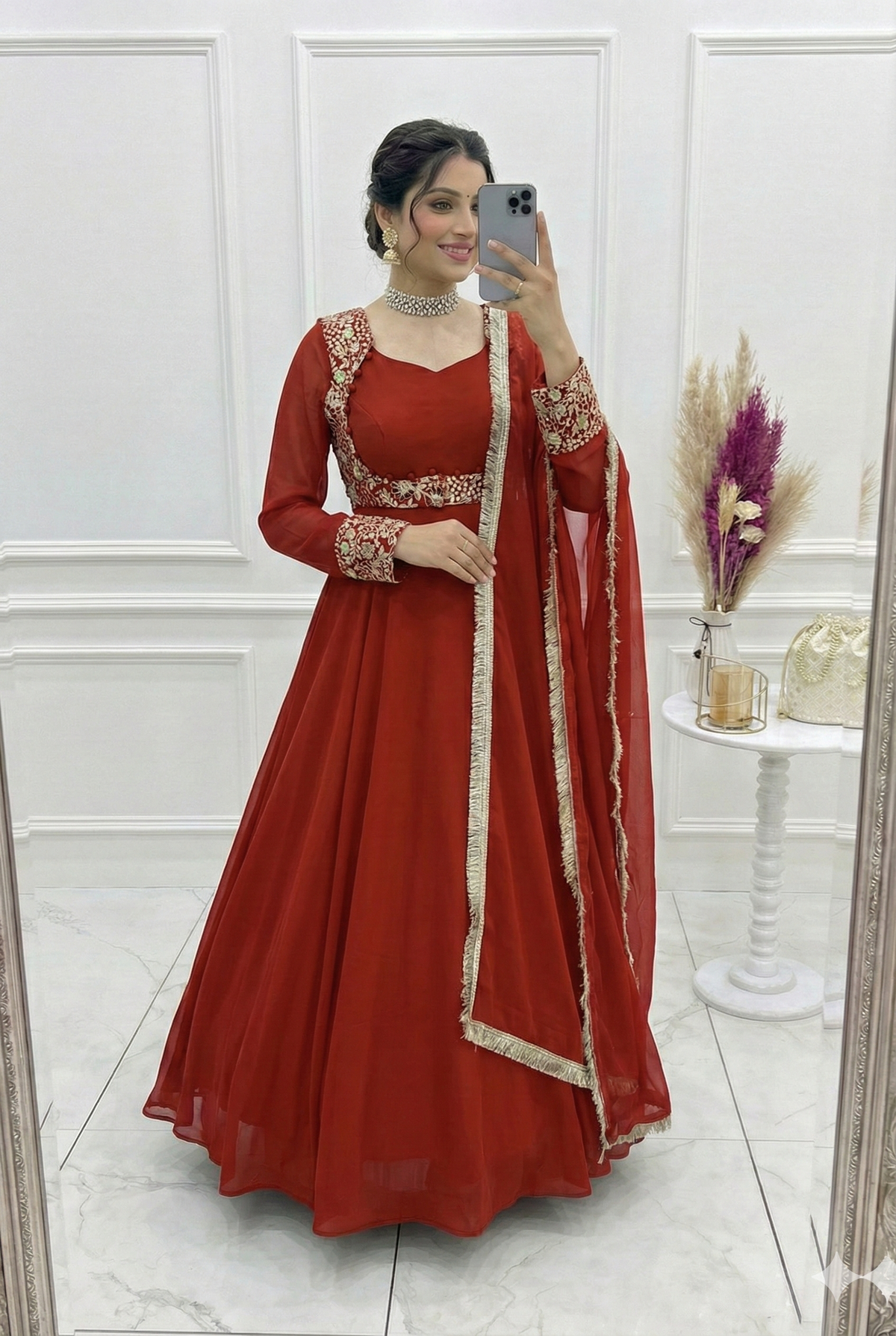 Mimi Orange Shades Premium Quality Anarkali Suit Set