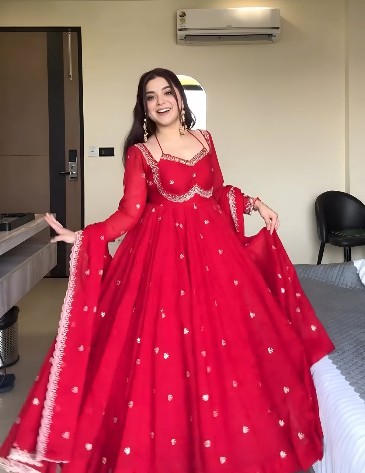 Classic Red Karva Chauth Special Anarkali Suit Set