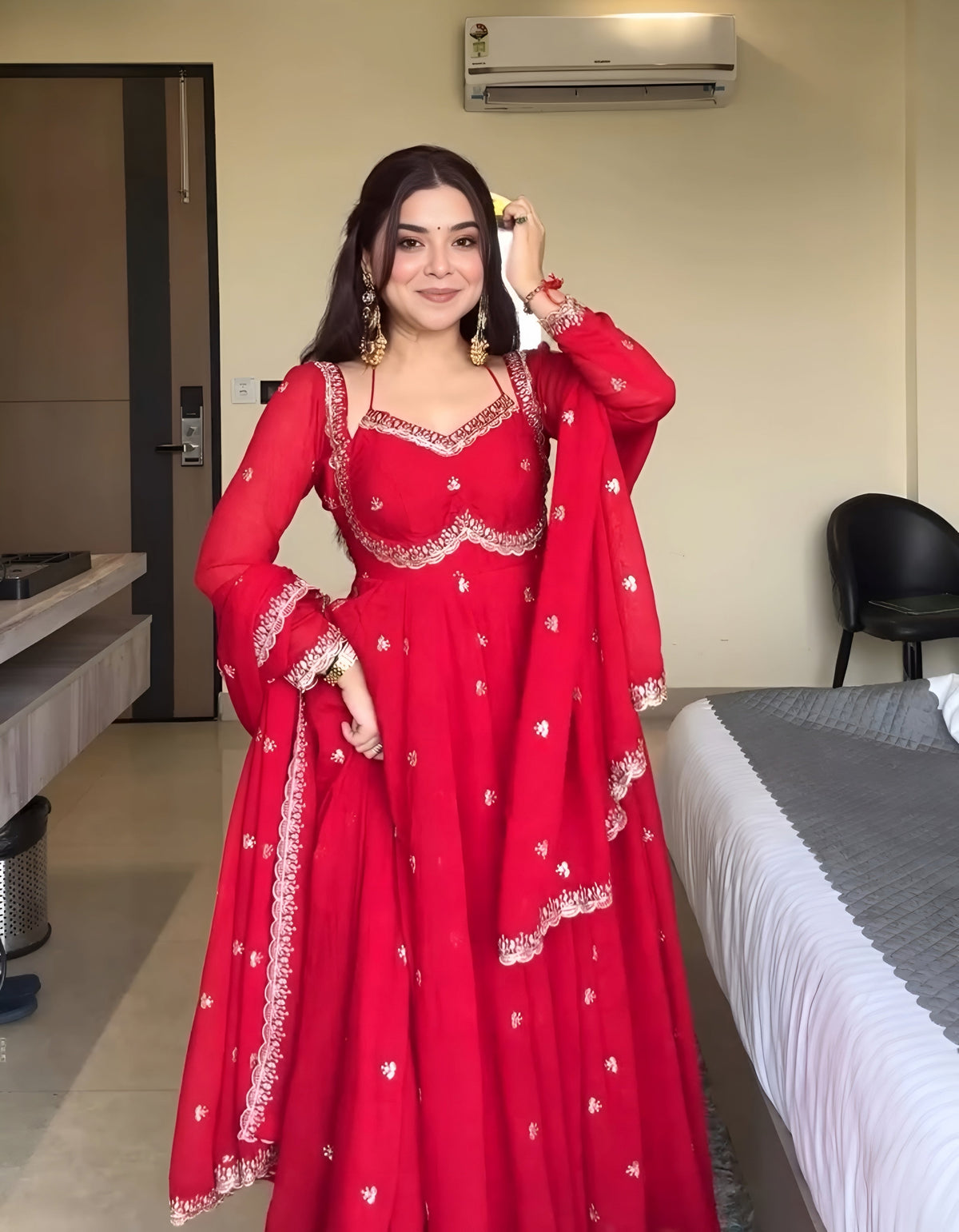 Classic Red Karva Chauth Special Anarkali Suit Set
