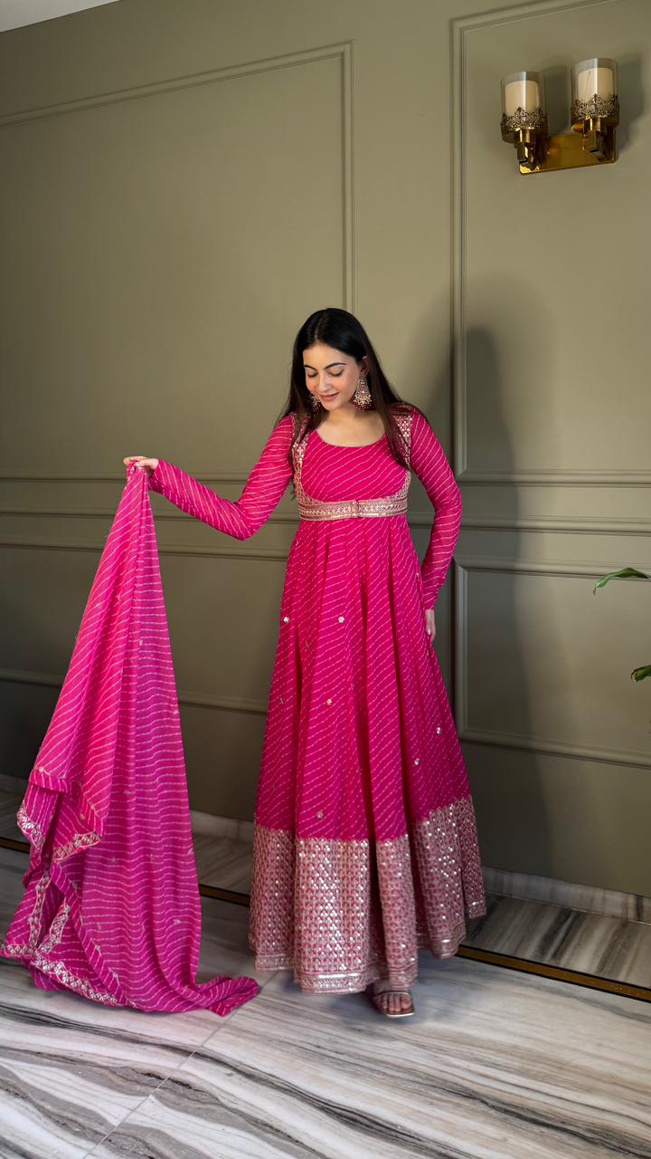 Premium Bandhej Heavy Traditional Koti Anarkali Suit Set
