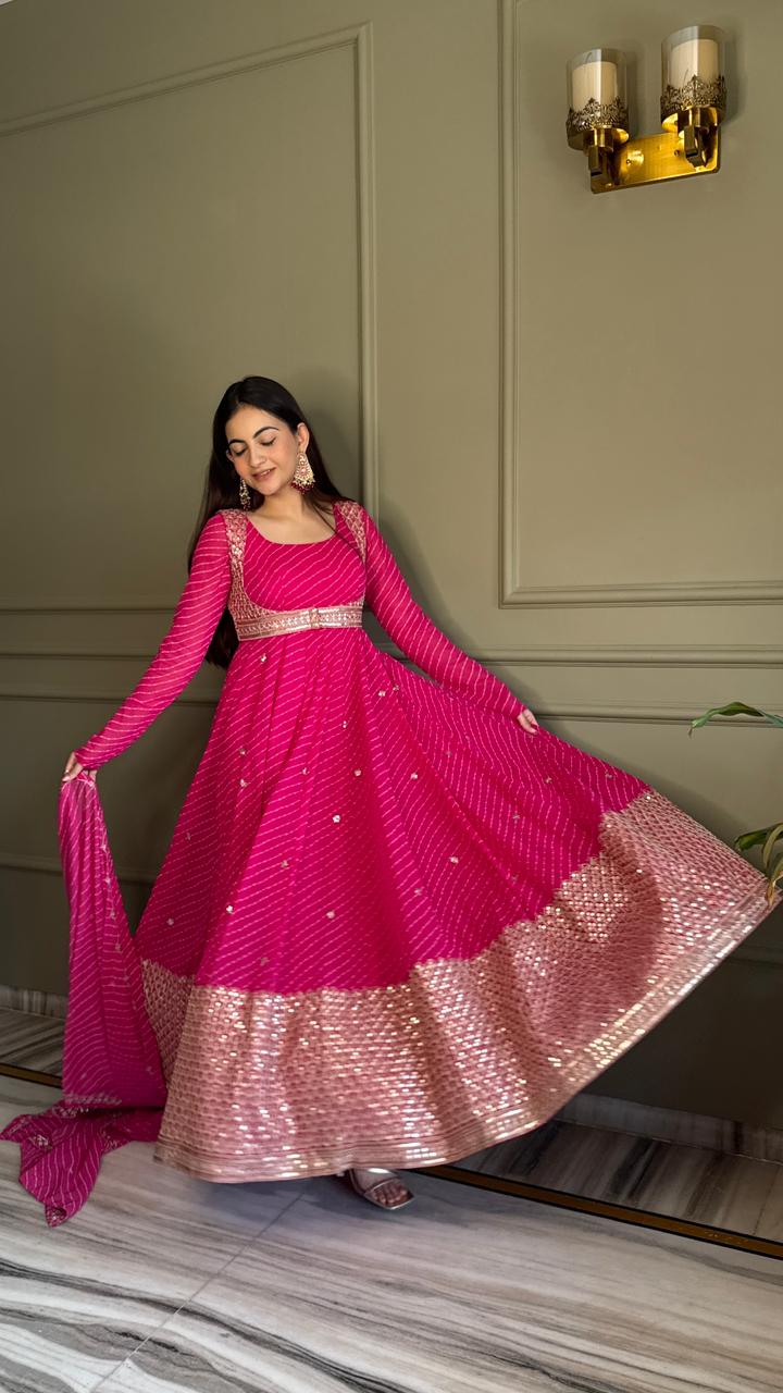 Premium Bandhej Heavy Traditional Koti Anarkali Suit Set