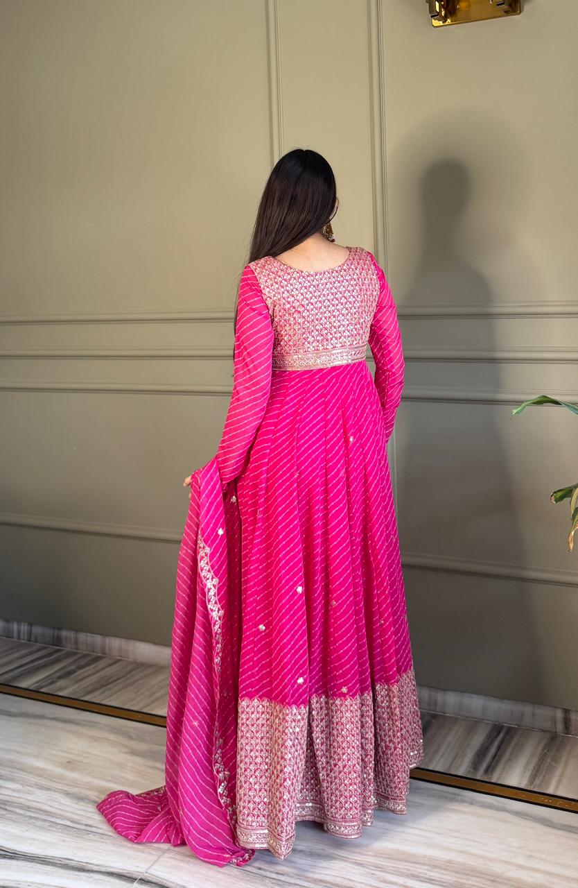 Premium Bandhej Heavy Traditional Koti Anarkali Suit Set