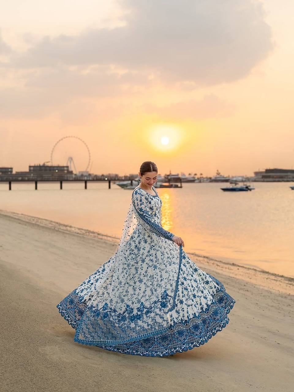 Krishva's Exclusive Blue Floral Organza Anarkali Suit Set